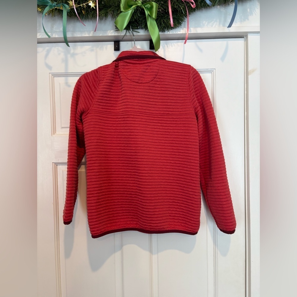 L.L Bean Red and Maroon Pull Over with Textured Material and Snap Buttons - Picture 2 of 4